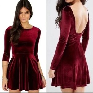 American Apparel Velvet Double U Dress, Dark Red Size M